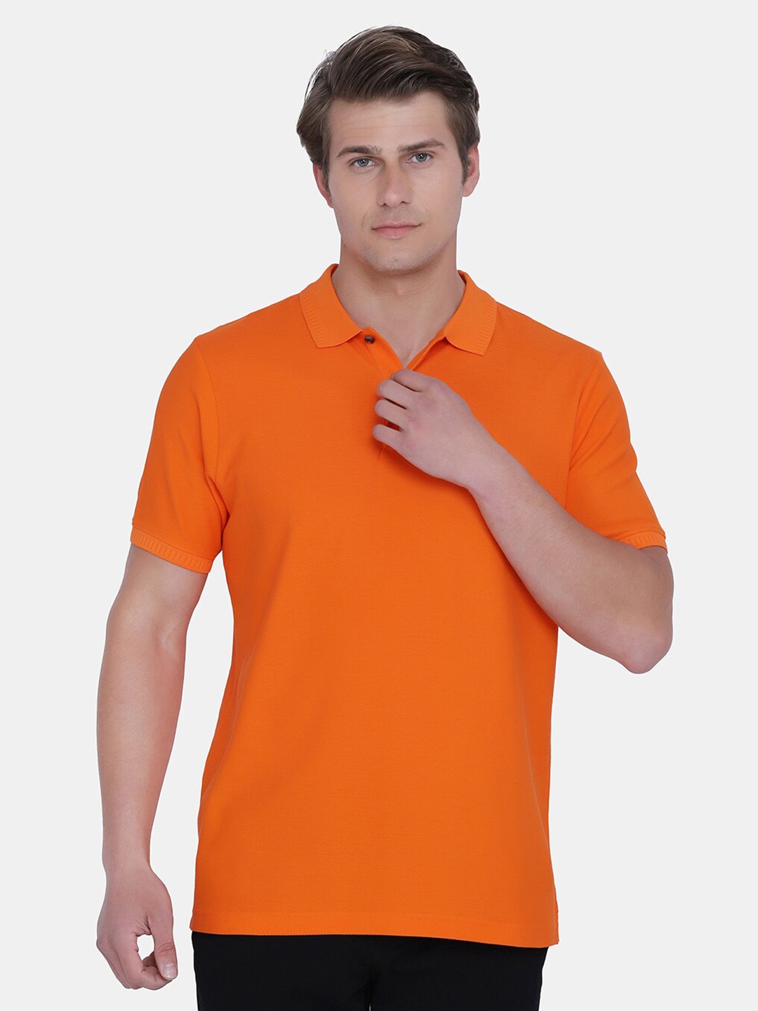 

Blackberrys Men Orange Polo Collar Slim Fit Cotton T-shirt