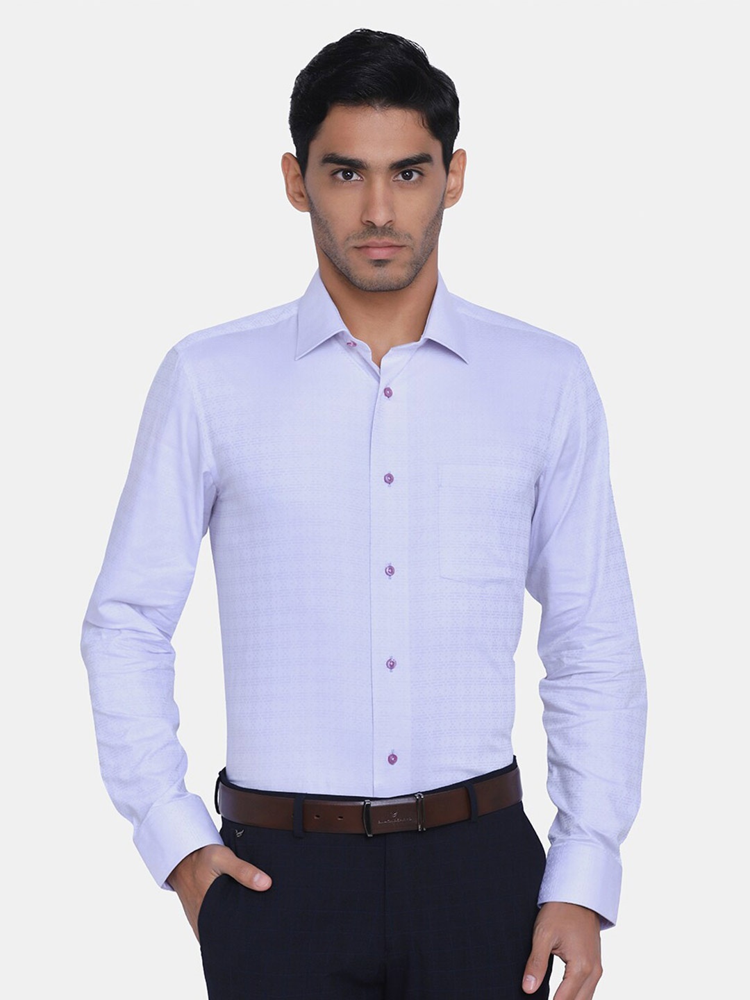 

Blackberrys Men Purple Self Design India Slim Fit Formal Shirt