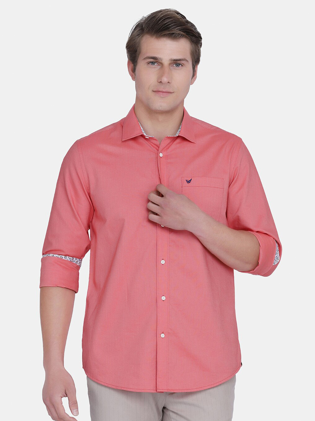 

Blackberrys Men Coral Red India Slim Fit Cotton Casual Shirt