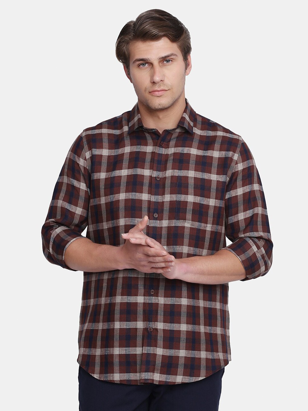 

Blackberrys Men Orange India Slim Fit Tartan Checked Casual Shirt