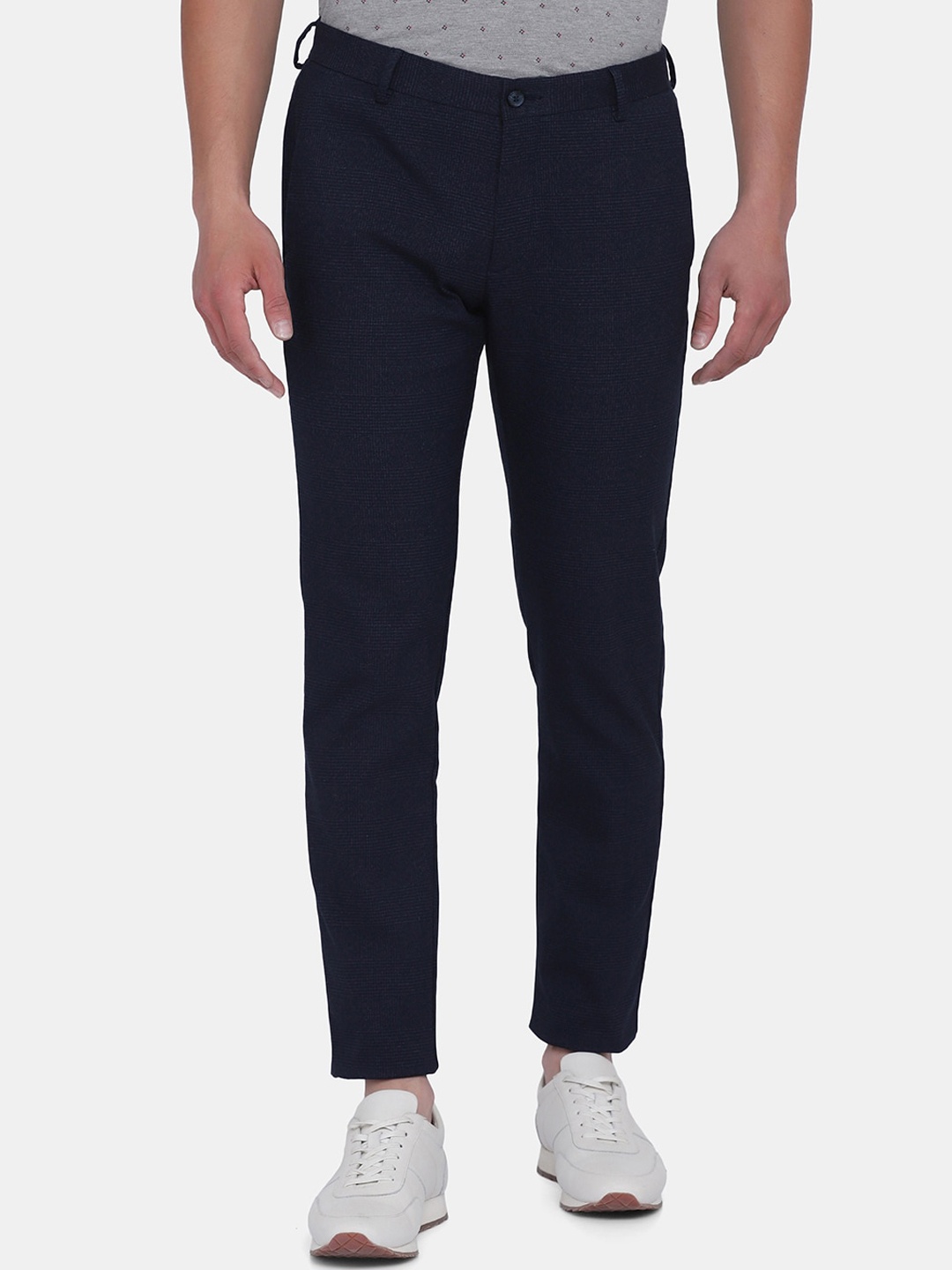 

Blackberrys Men Navy Blue Textured B-91 Skinny Fit Trousers