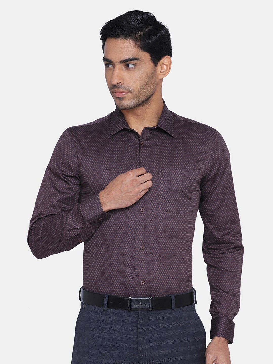 

Blackberrys Men Brown India Slim Fit Printed Cotton Formal Shirt
