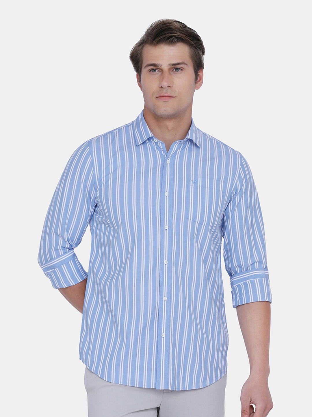 

Blackberrys Men Blue India Slim Fit Striped Cotton Casual Shirt