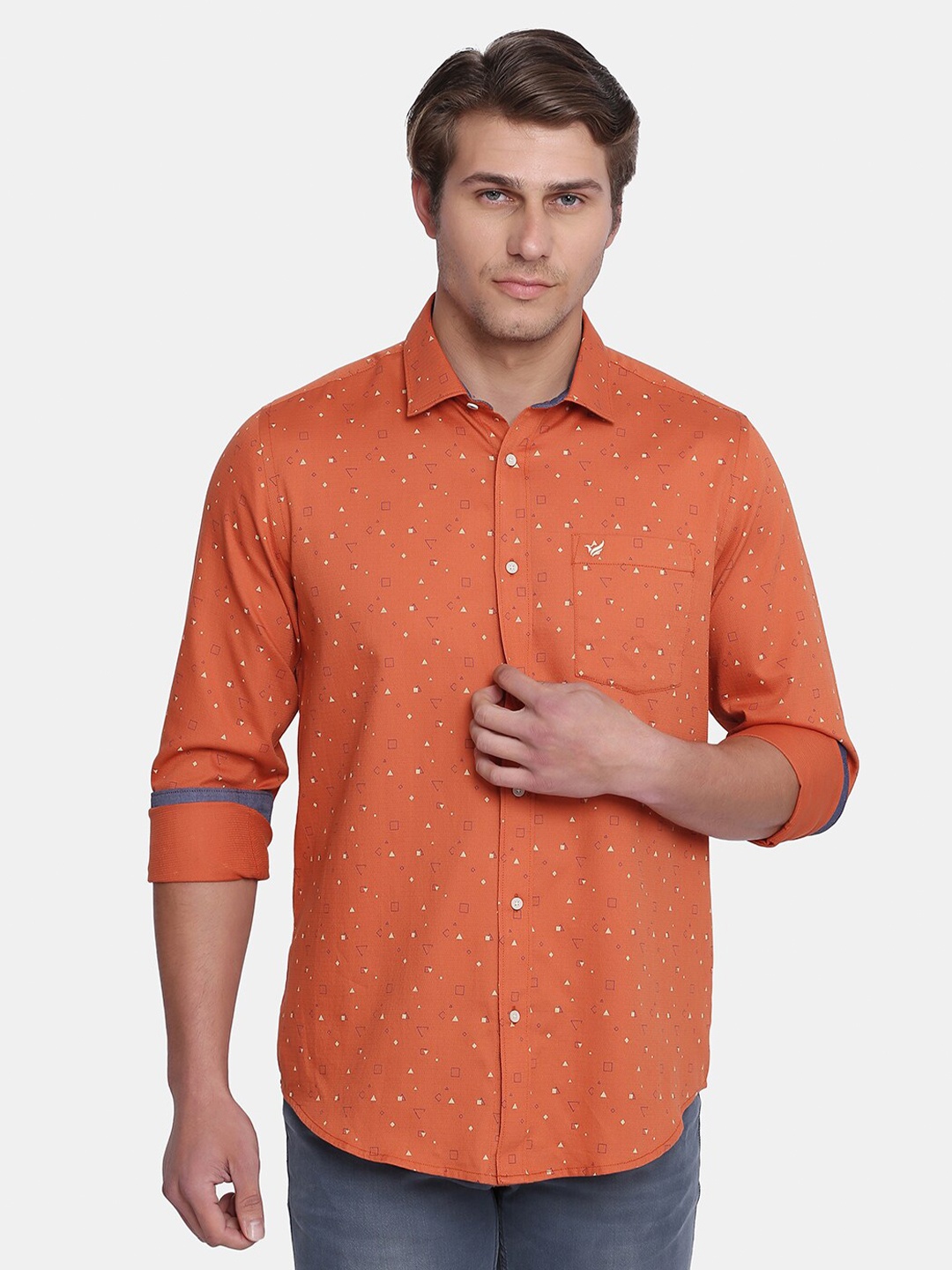 

Blackberrys Men Orange India Slim Fit Micro Ditsy Printed Cotton Casual Shirt