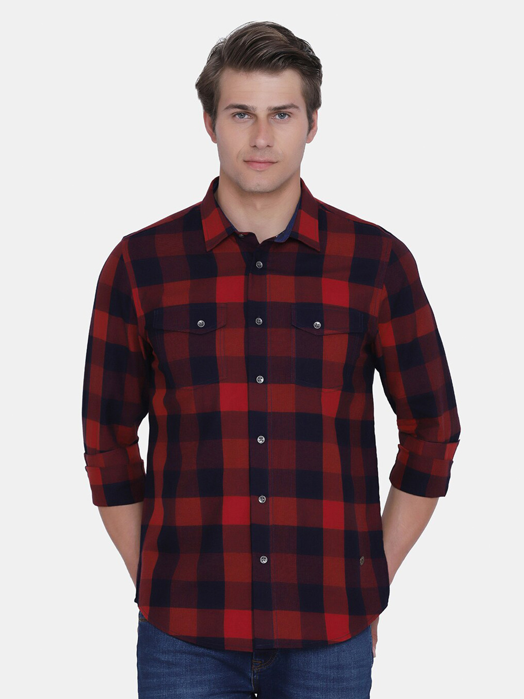 

Blackberrys Men Maroon India Slim Fit Buffalo Checked Cotton Casual Shirt