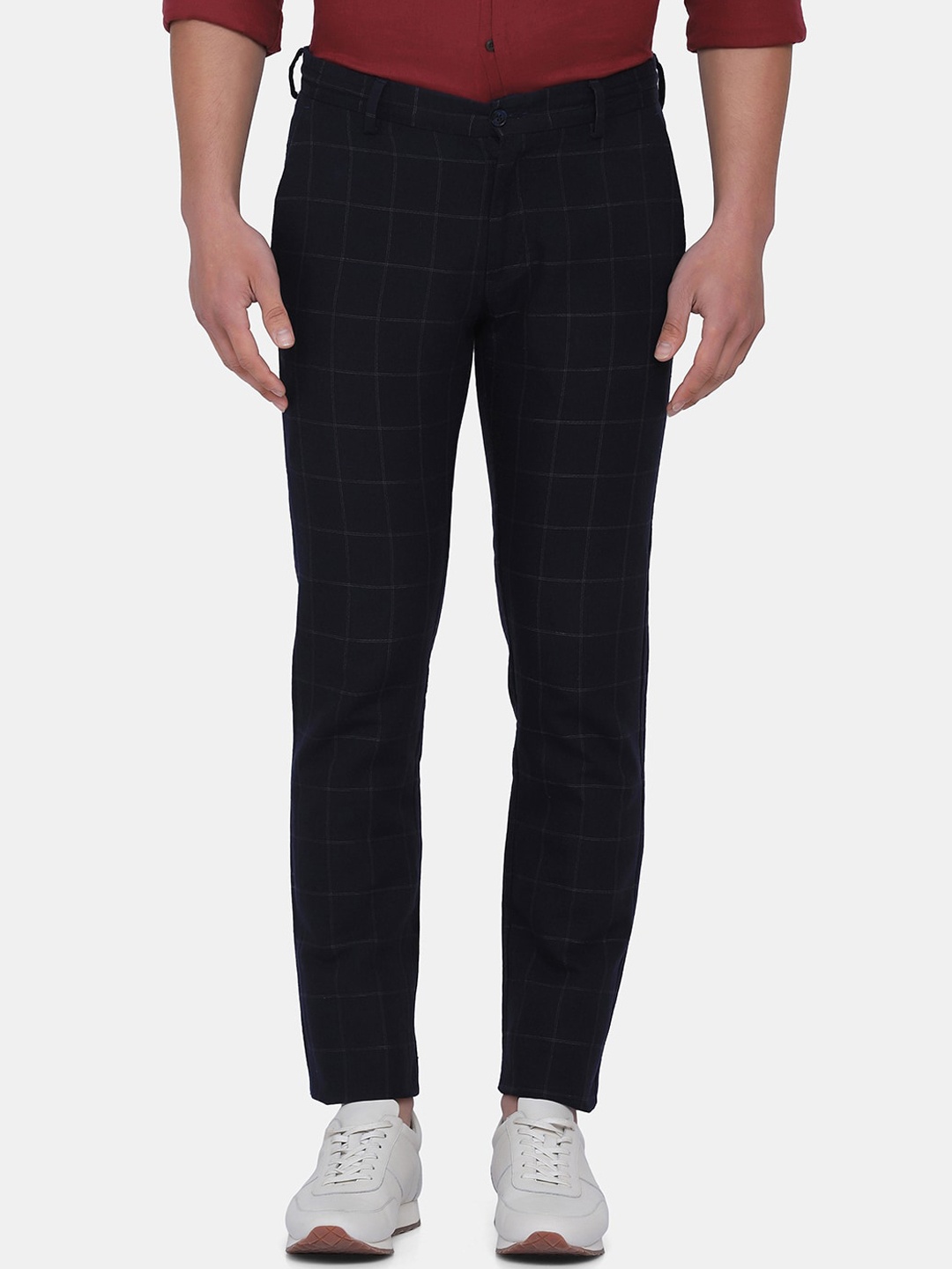 

Blackberrys Men Navy Blue Checked Slim Fit Trouser