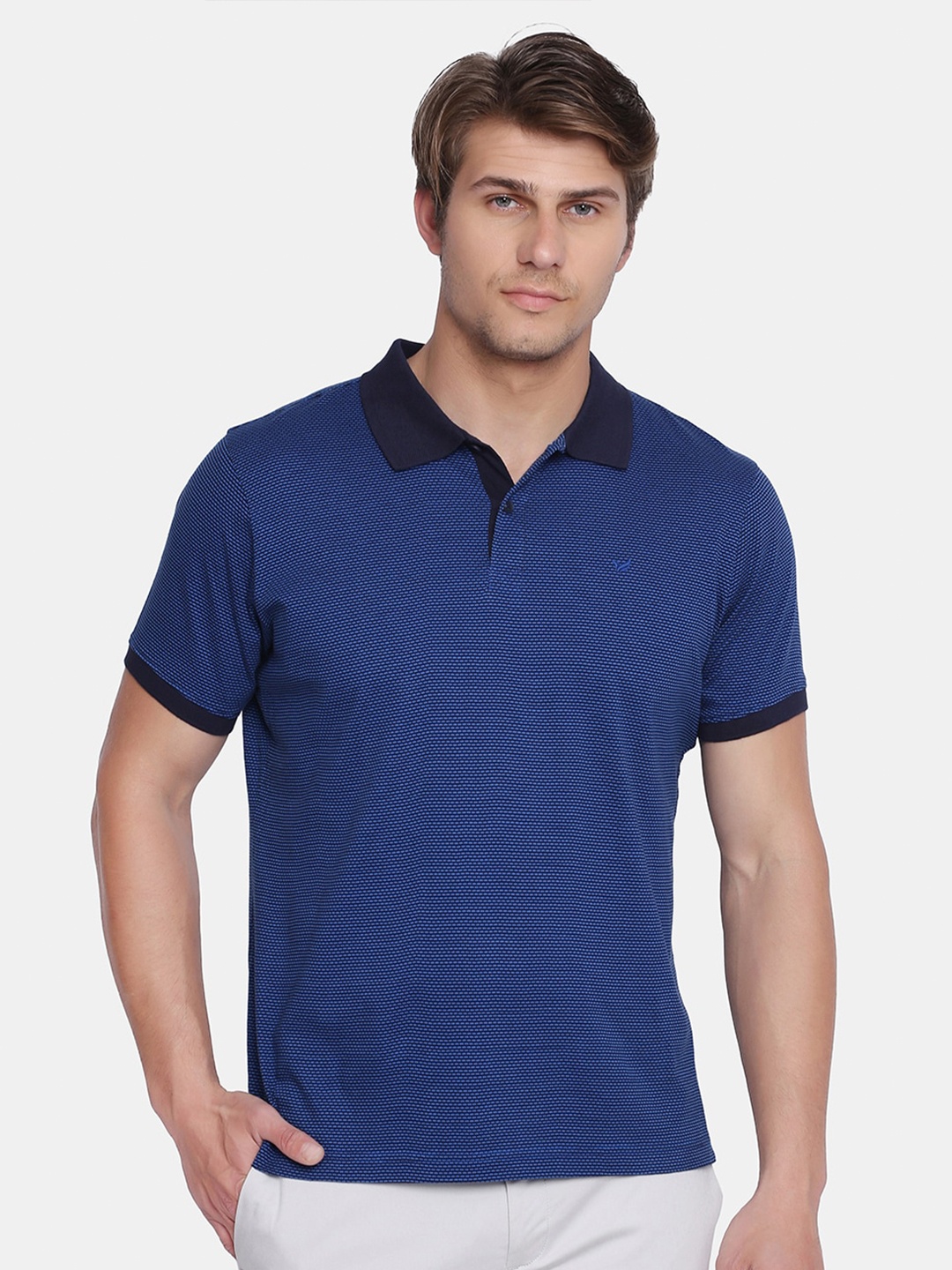 

Blackberrys Men Navy Blue Printed Polo Collar Slim Fit Cotton T-shirt