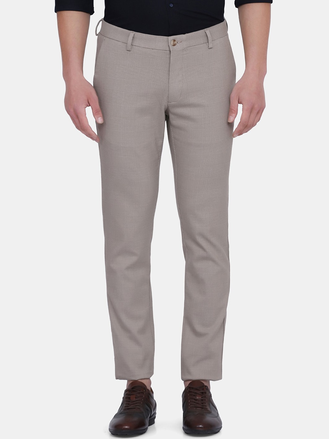 

Blackberrys Men Khaki Checked B-91 Skinny Fit Trousers