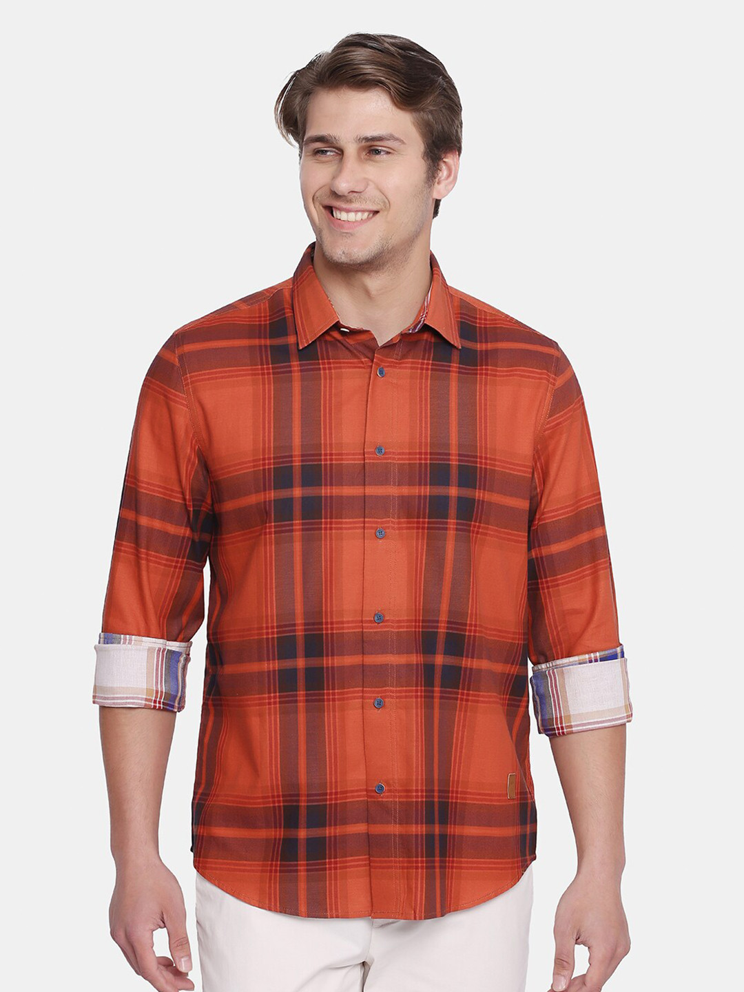 

Blackberrys Men Orange Slim Fit Checked Casual Shirt