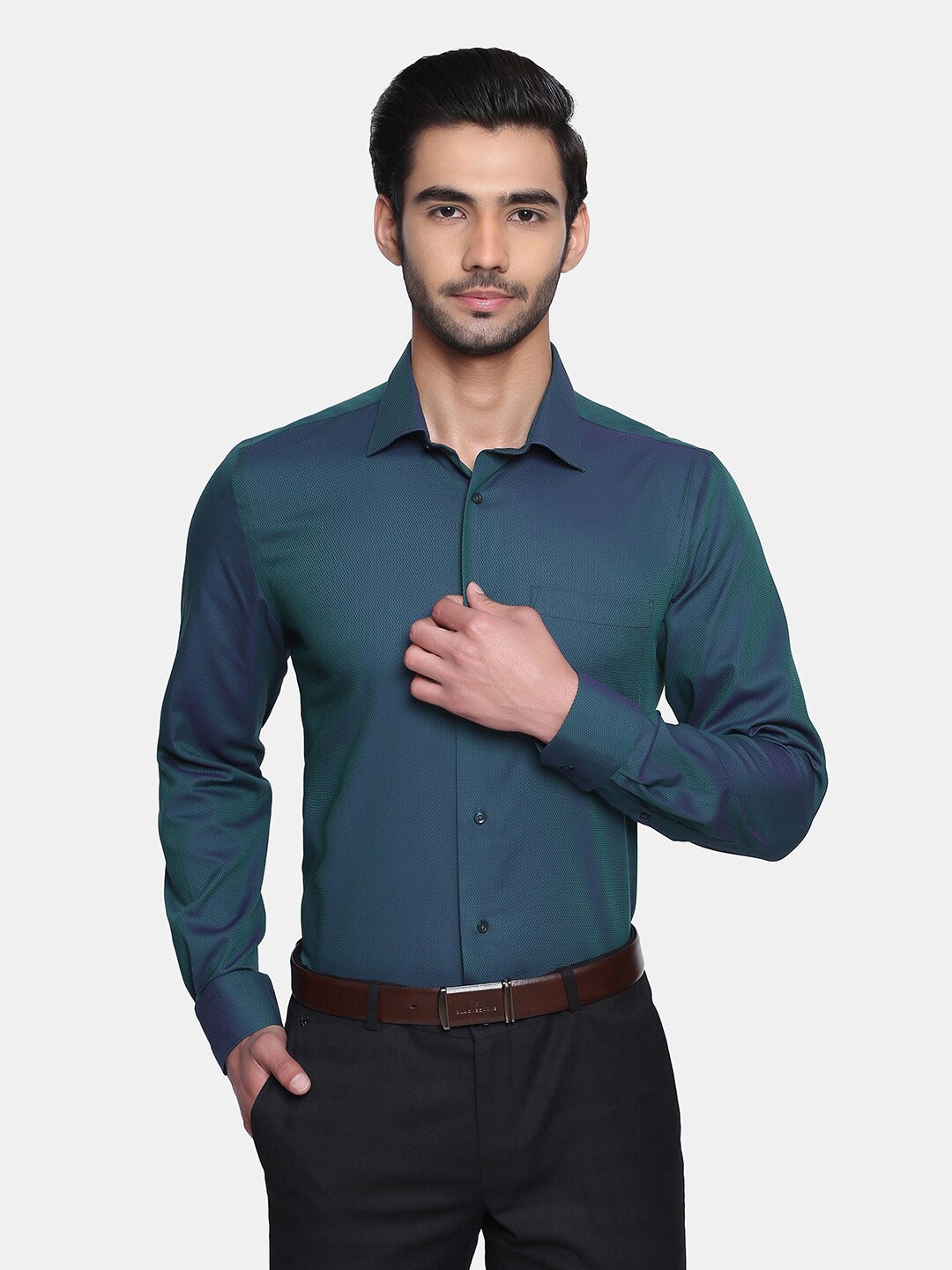 

Blackberrys Men Teal Blue India Slim Fit Cotton Formal Shirt