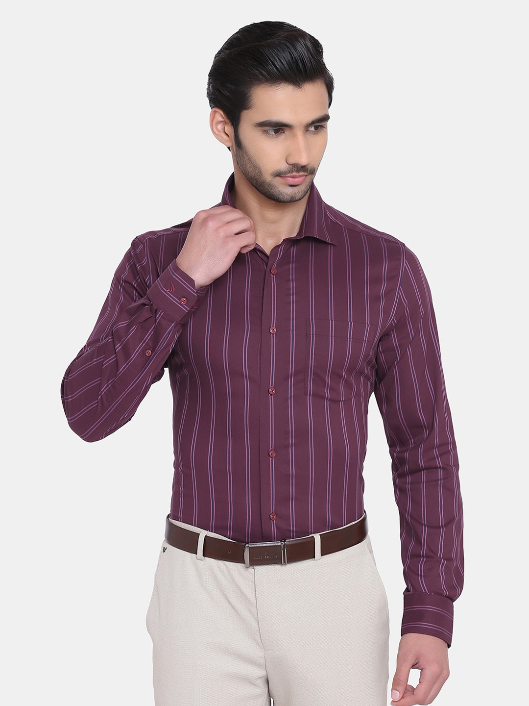 

Blackberrys Men Red India Slim Fit Striped Formal Shirt