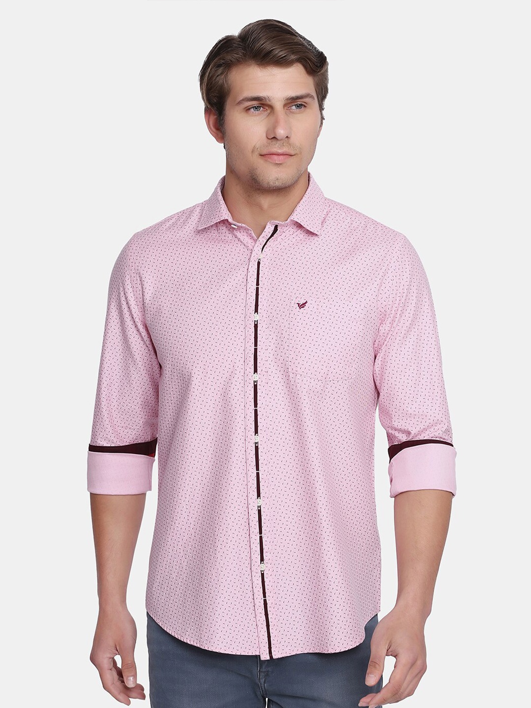 

Blackberrys Men Pink India Slim Fit Micro Ditsy Printed Cotton Casual Shirt