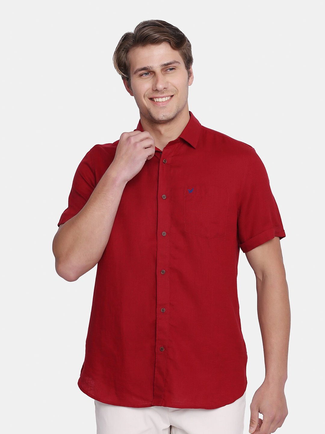 

Blackberrys Men Red India Slim Fit Linen Casual Shirt