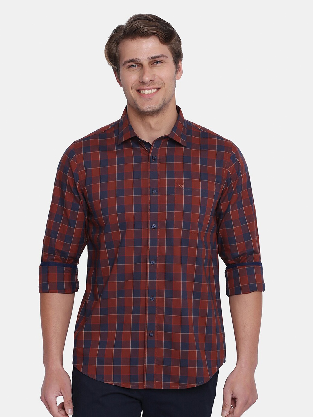 

Blackberrys Men Brown & Blue India Slim Fit Tartan Checked Casual Shirt