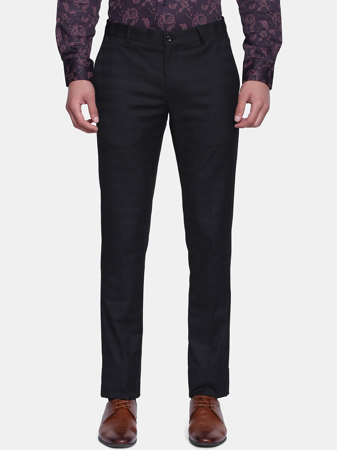 

Blackberrys Men Black Striped B-95 Slim Fit Trousers