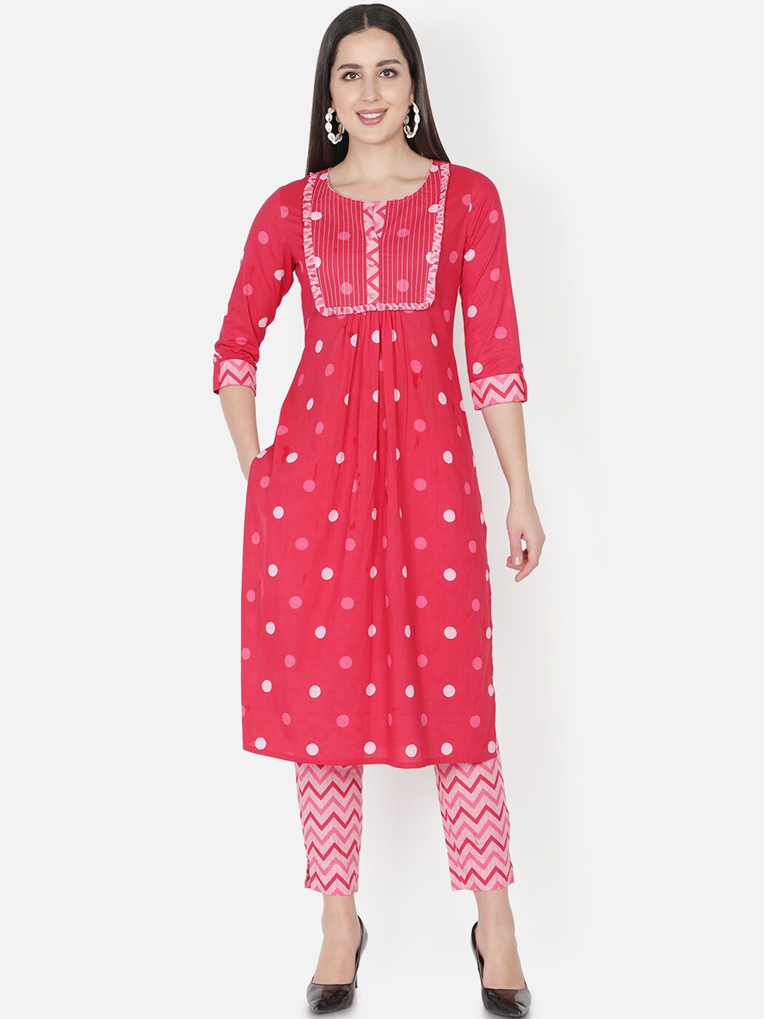 

TRISHLA INDIA Women Pink Ethnic Motifs Embroidered Pure Cotton Kurta with Trousers