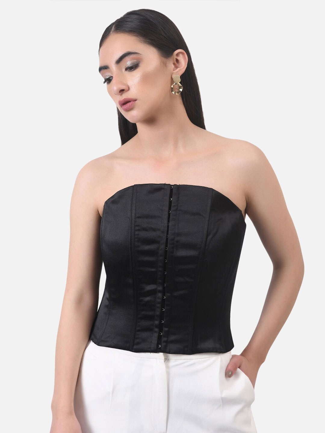 

ATTIC SALT Black Off-Shoulder Satin Tube Crop Top