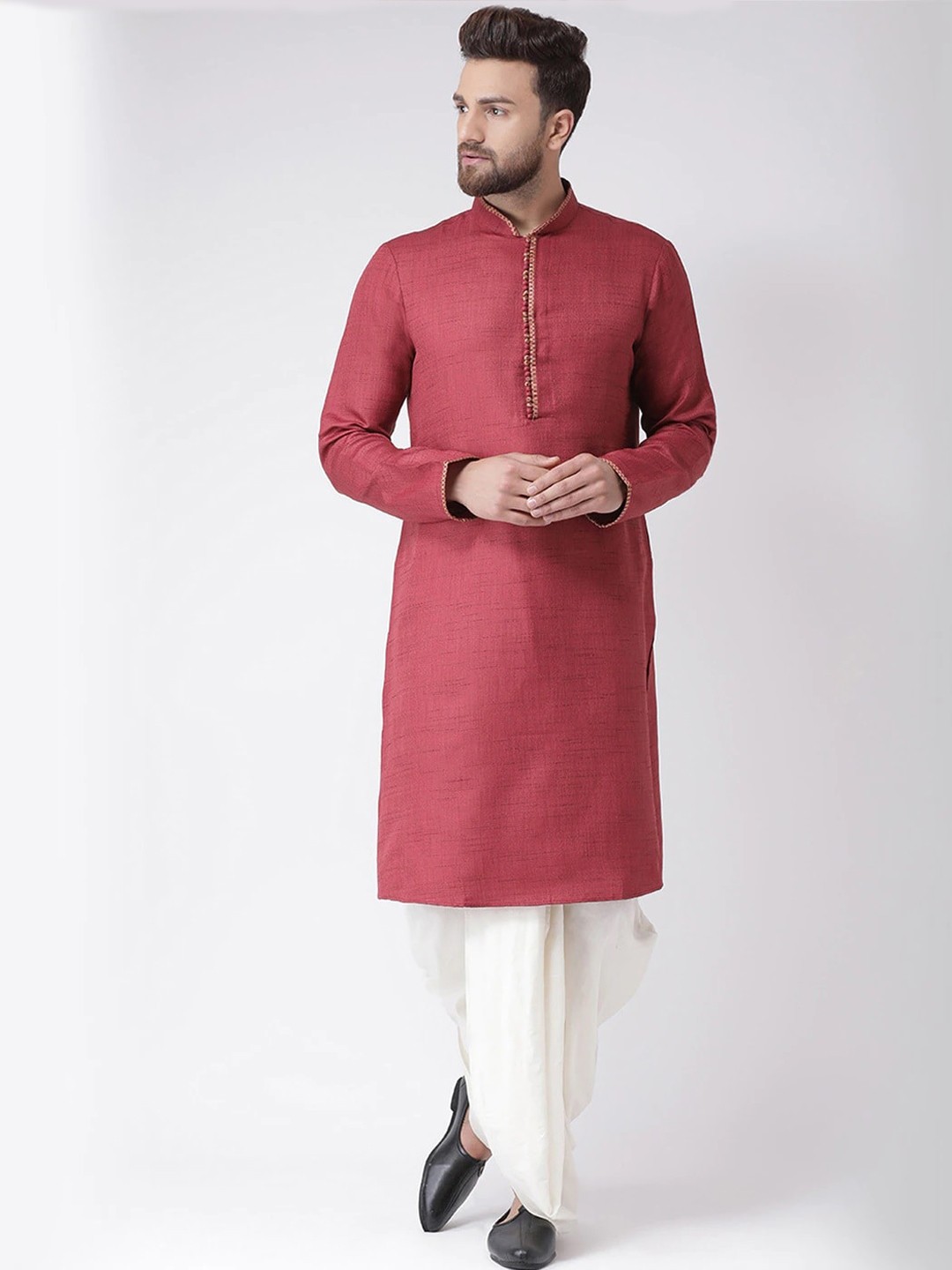 

Chitwan Mohan Men Maroon Pleated Kurta with Dhoti Pants