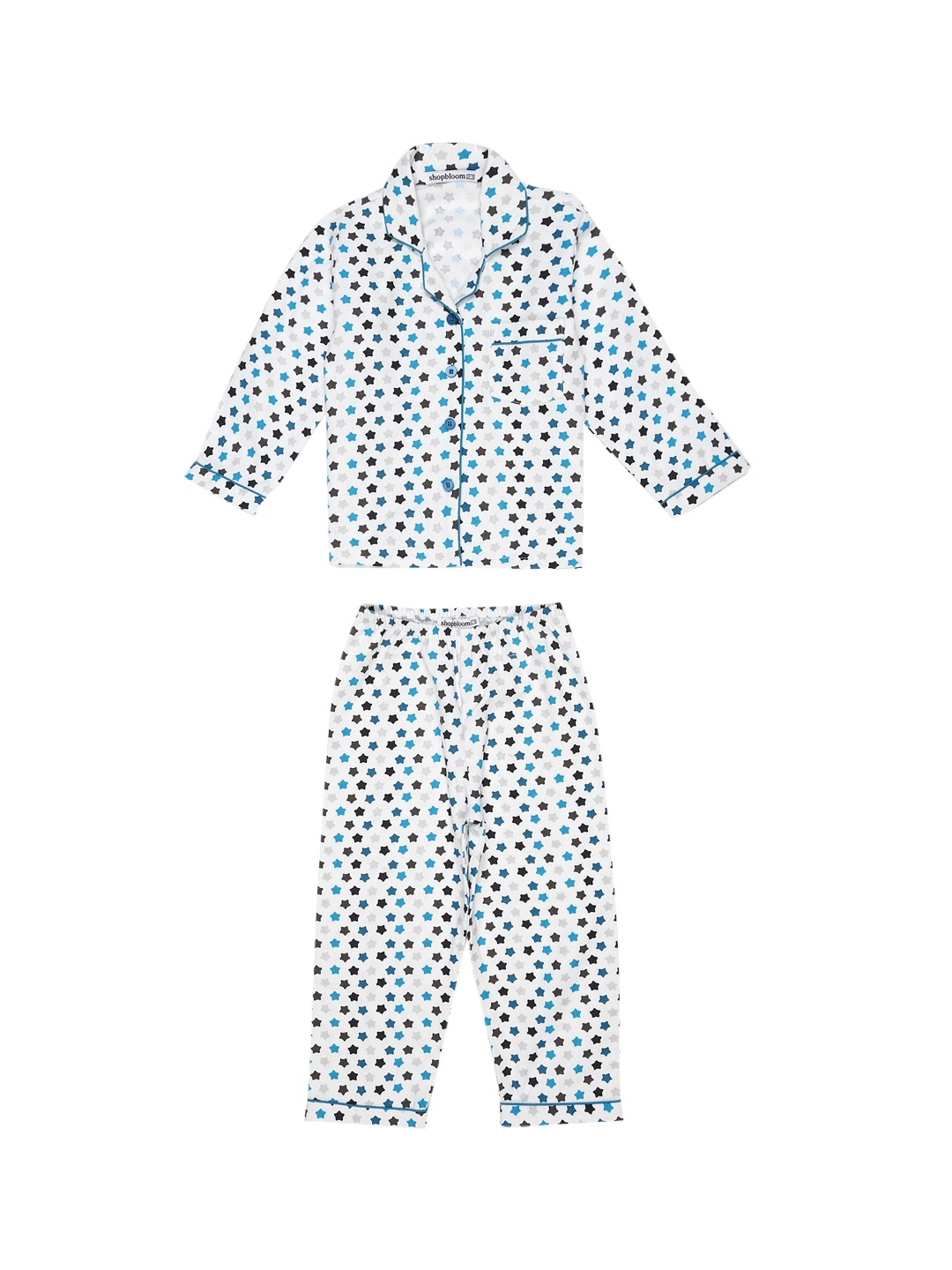 

shopbloom Kids White Stars Printed Cotton Night Suit