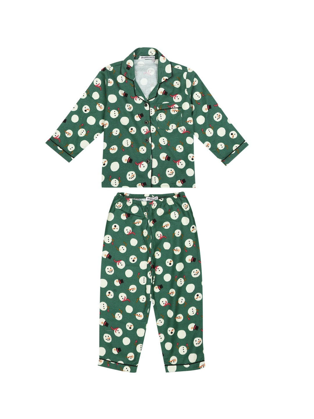 

shopbloom Unisex Kids Green & White Printed Night suit