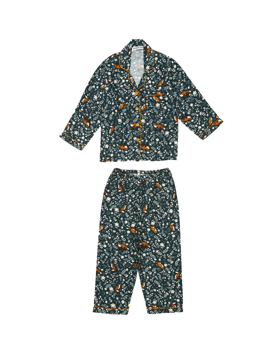 

shopbloom Unisex Kids Green Printed Night suit