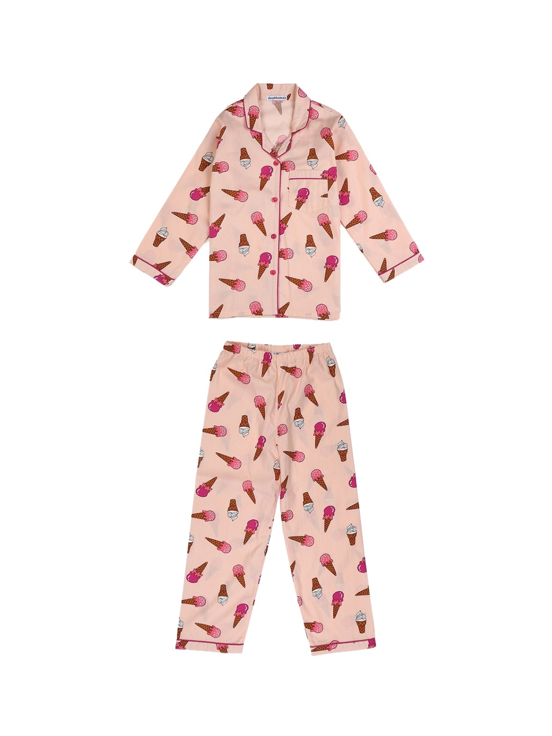 

shopbloom Unisex Kids Peach-Coloured & Pink Ice Cream Printed Pure Cotton Night suit