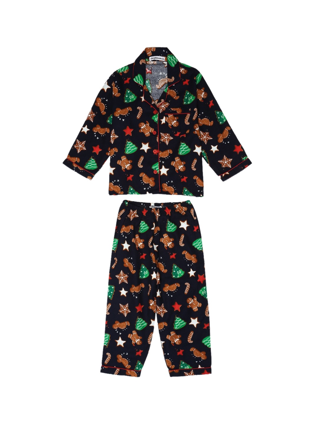 

shopbloom Unisex Kids Navy Blue Printed Cotton Night Suit