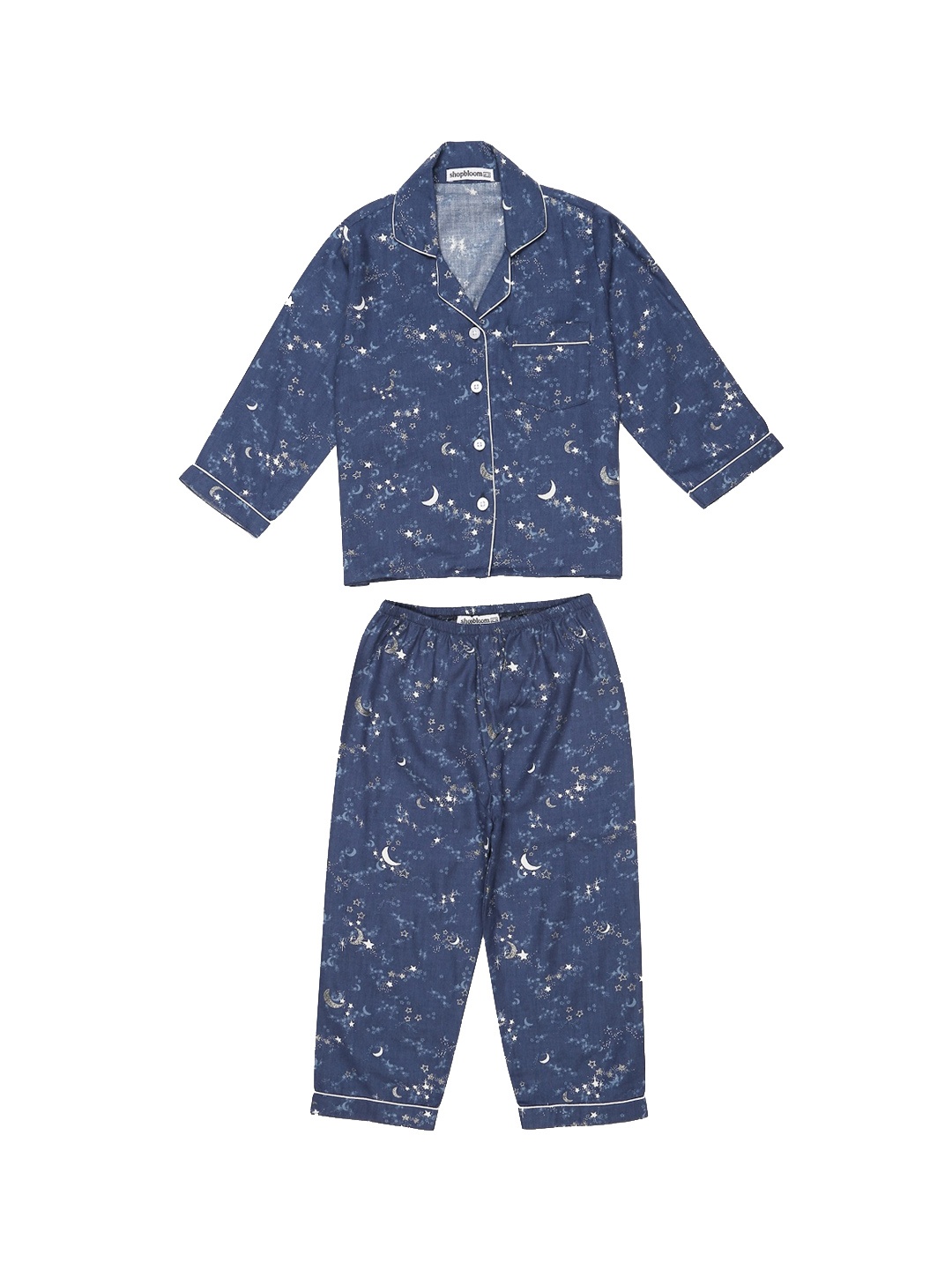 

shopbloom Kids Blue Printed Pure Cotton Night suit