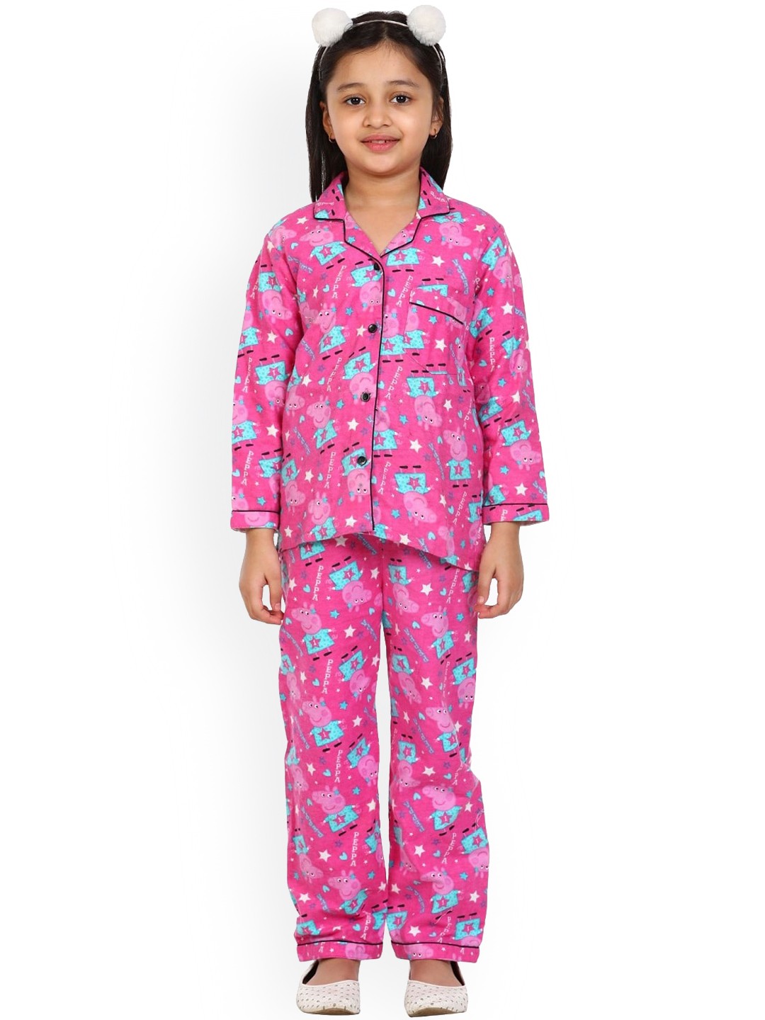 

shopbloom Unisex Kids Pink Printed Cotton Night Suit