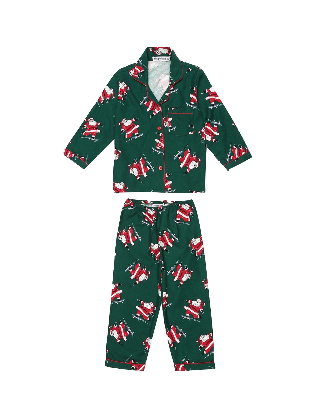 

shopbloom Kids Green Printed Cotton Night suit