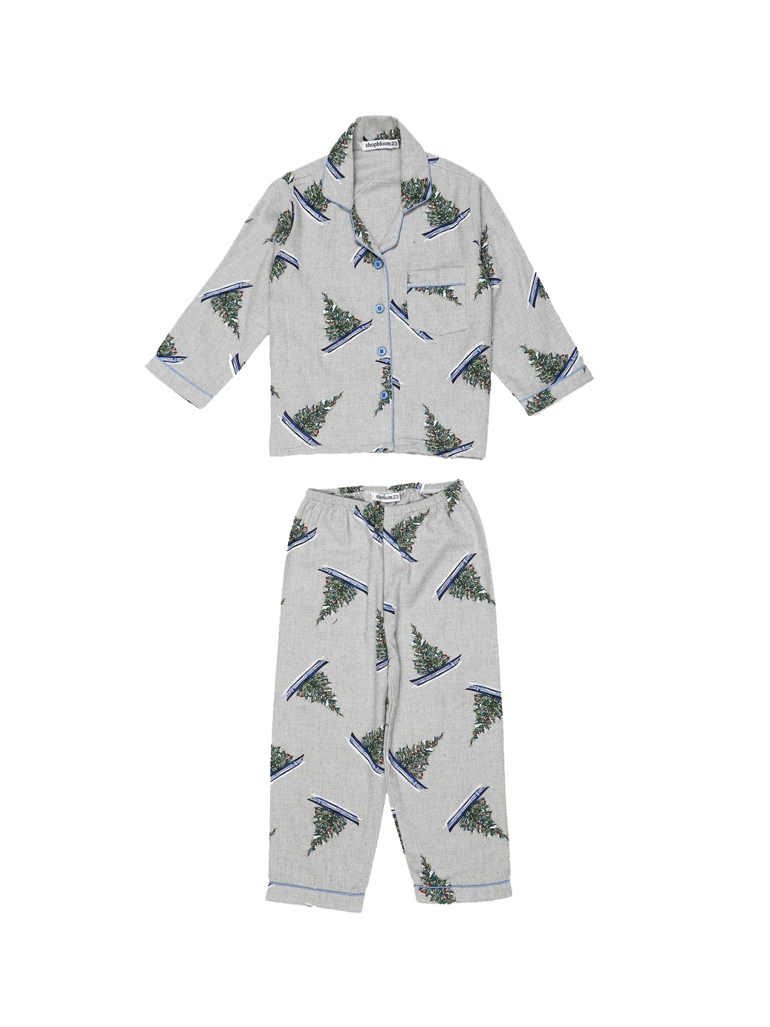 

shopbloom Kids Grey Printed Cotton Night Suit