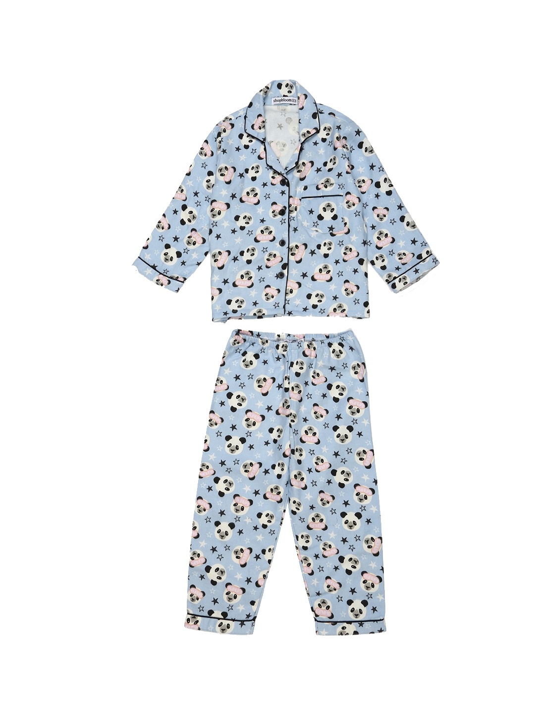 

shopbloom Kids Blue Printed Pure Cotton Night suit