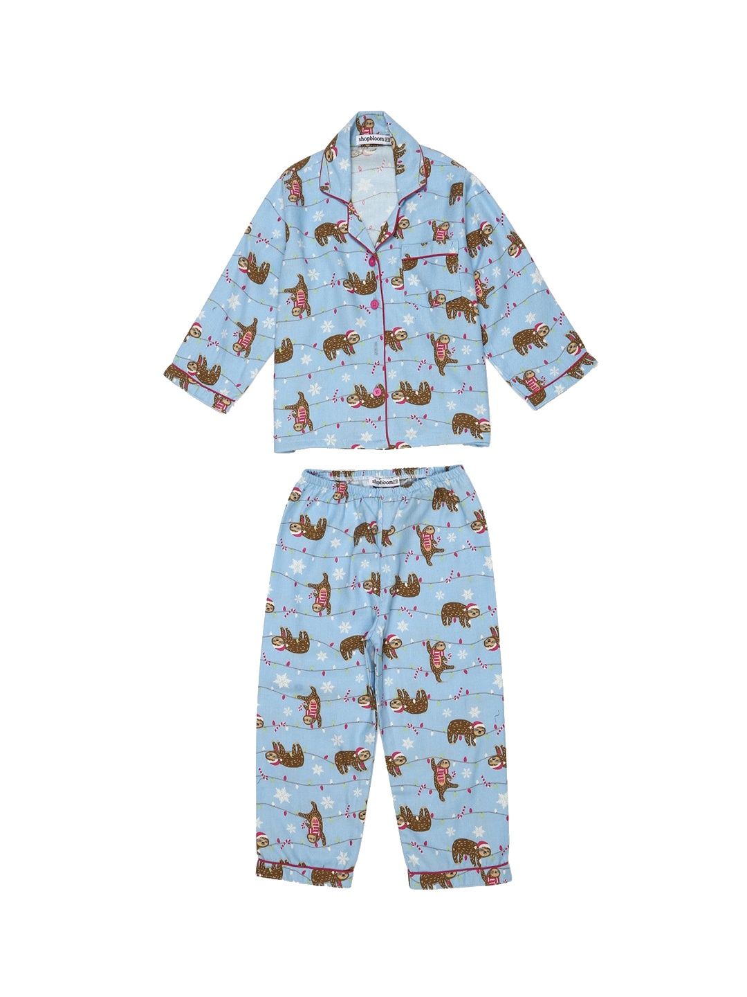 

shopbloom Unisex Kids Blue Printed Cotton Night Suit
