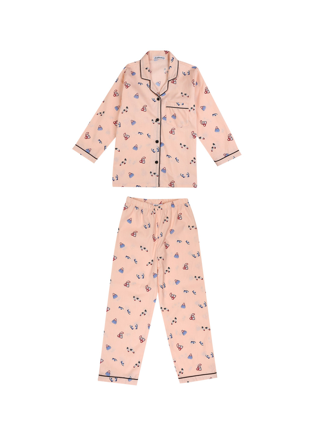 

shopbloom Kids Peach-Coloured Printed Cotton Night suit
