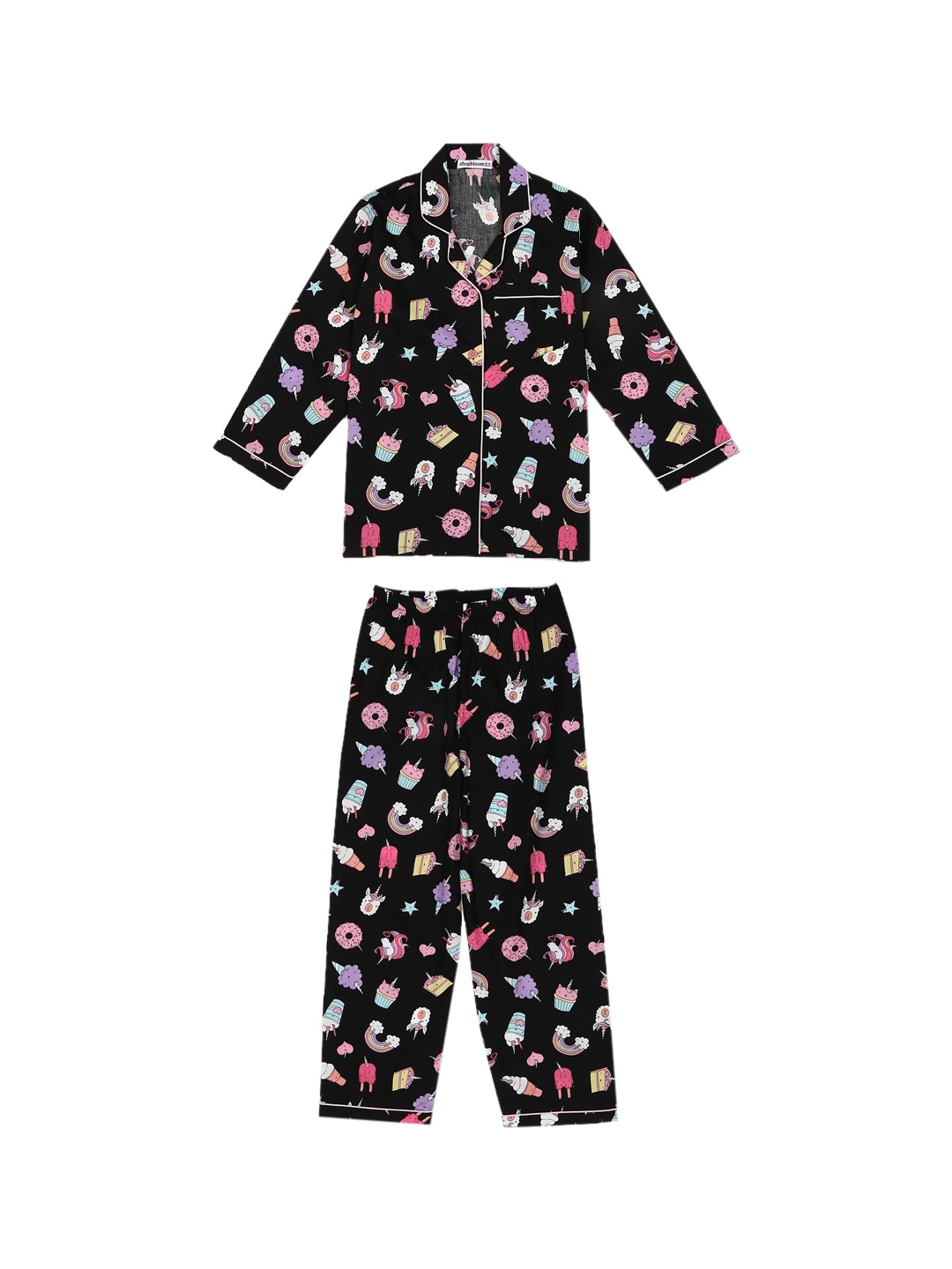 

shopbloom Kids Black Stars Printed Cotton Night Suit
