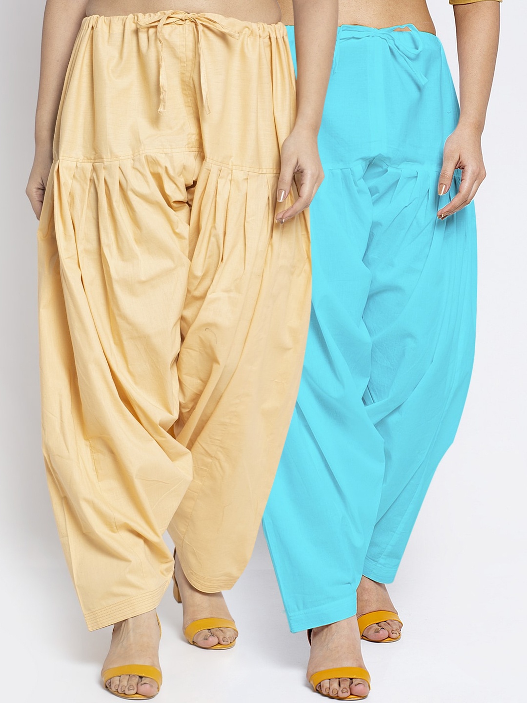 

Jinfo Women Aqua Blue & Beige Pack Of 2 Solid Pure Cotton Salwars