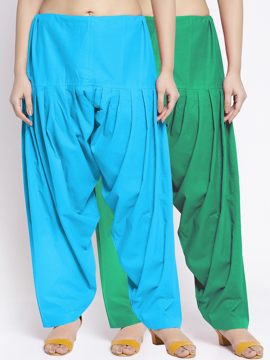 

Jinfo Women Pack Of 2 Green & Blue Solid Cotton Salwars