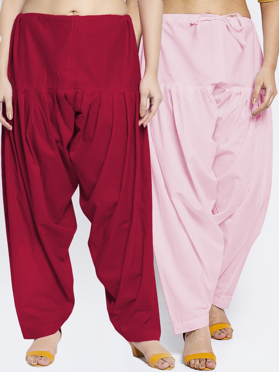 

Jinfo Women Pack Of 2 Pink & Maroon Solid Loose Fit Cotton Salwars