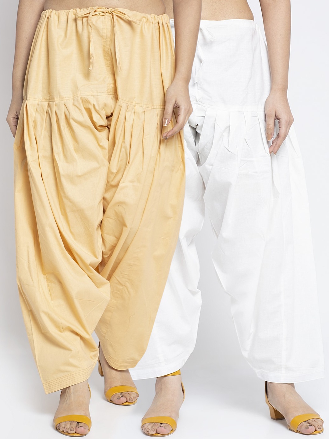 

Jinfo Women Pack Of 2 Solid Pure Cotton Loose-Fit Salwars, Beige