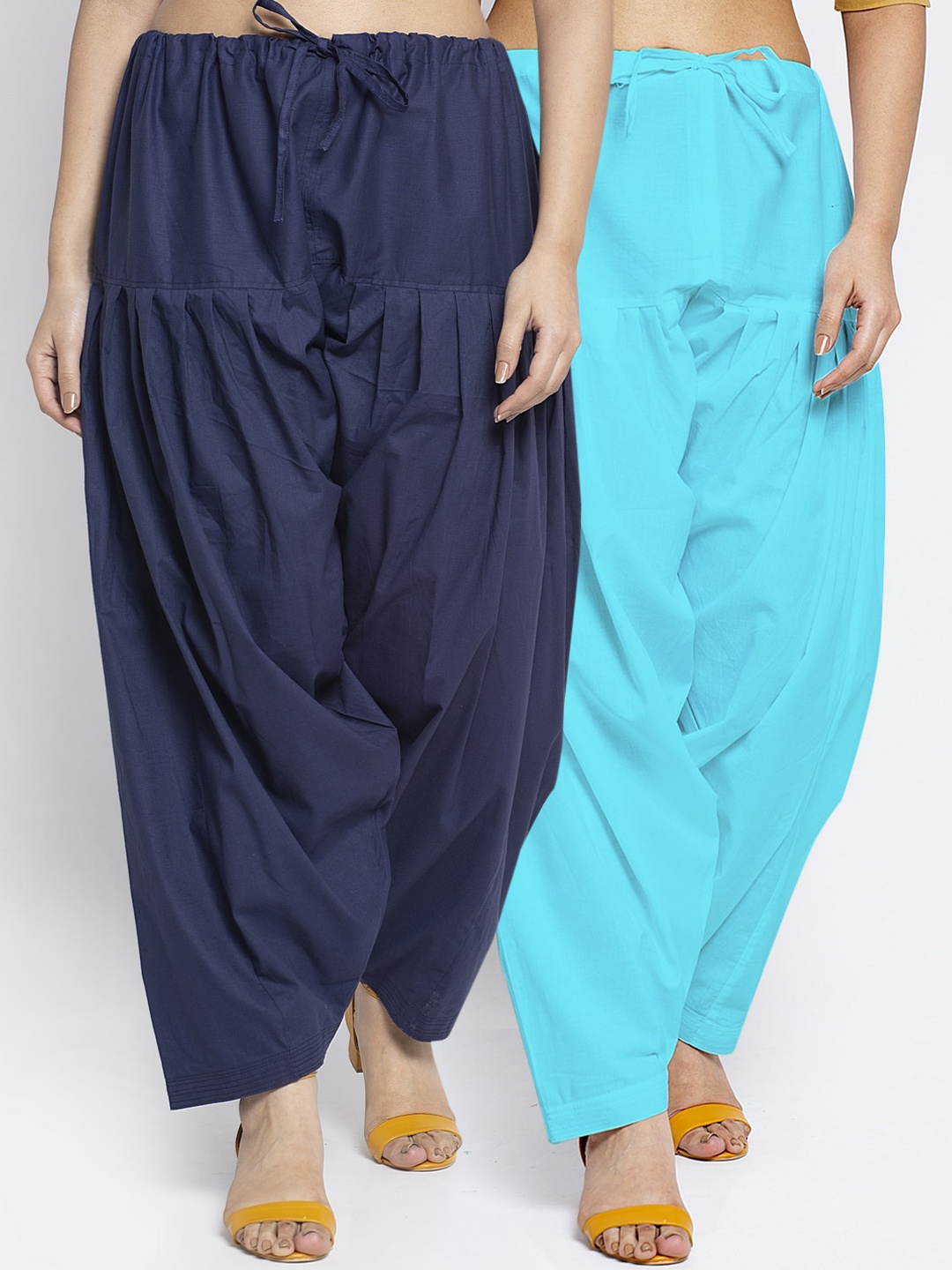 

Jinfo Women Pack Of 2 Solid Pure Cotton Salwars, Navy blue