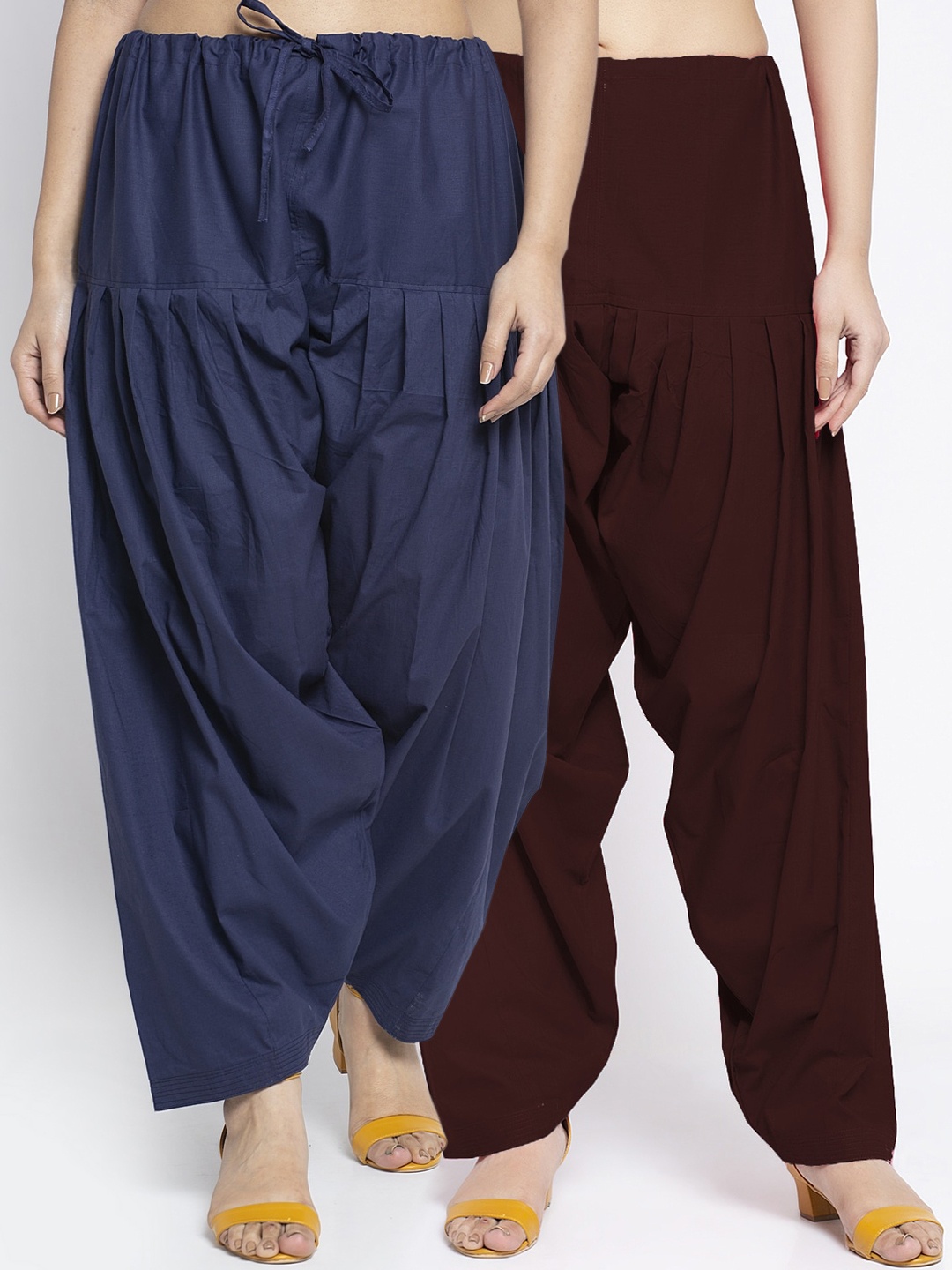 

Jinfo Women Pack Of 2 Navy Blue & Brown Loose Fit Solid Cotton Salwars