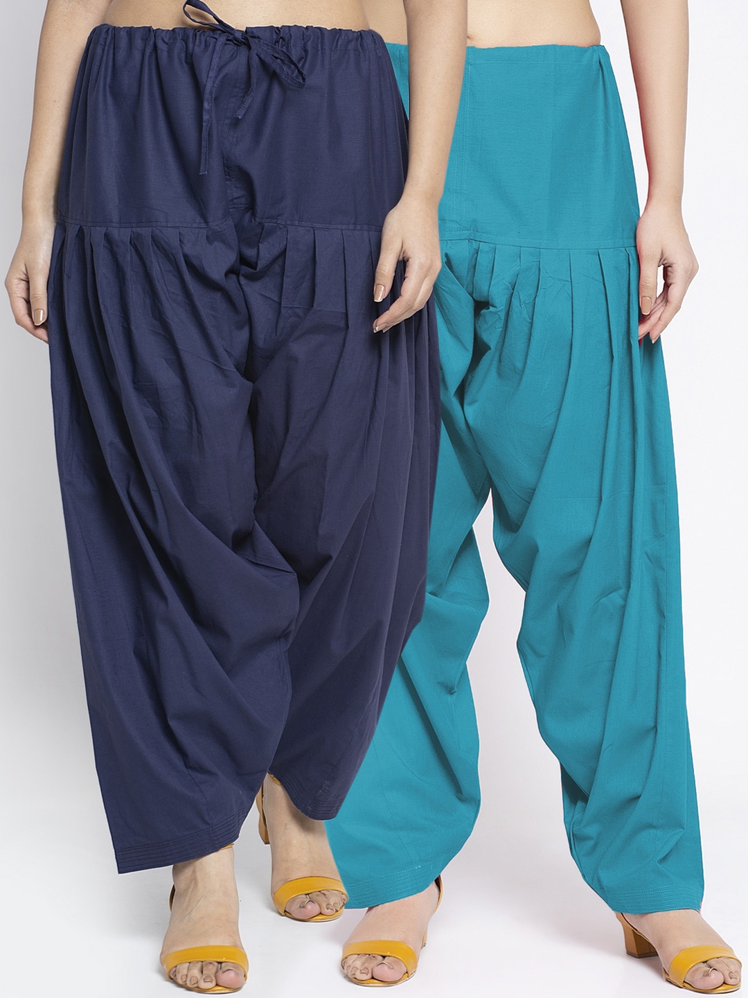 

Jinfo Women Pack Of 2 Navy blue & Blue Solid Loose Fit Cotton Salwar
