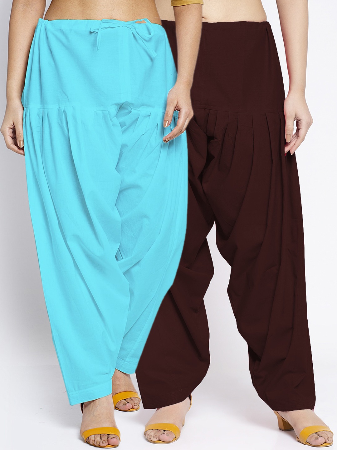 

Jinfo Women Aqua Blue & Brown Pack of 2 Solid Cotton Salwar