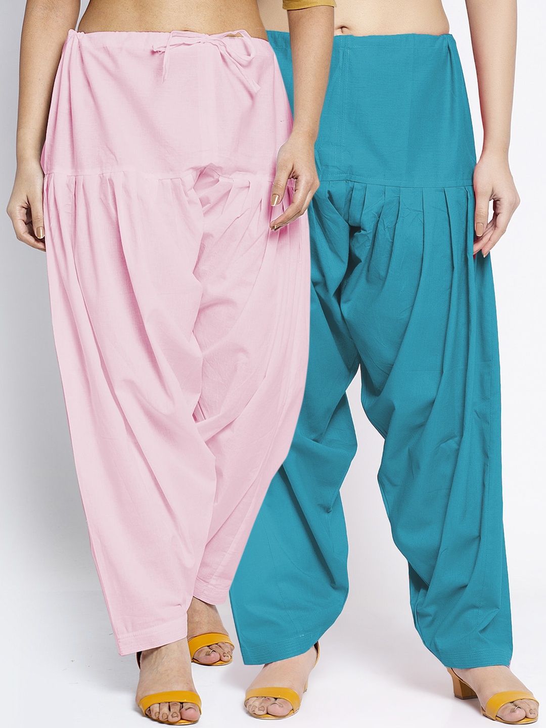 

Jinfo Women Pack Of 2 Solid Loose Fit Pure Cotton Salwars, Pink