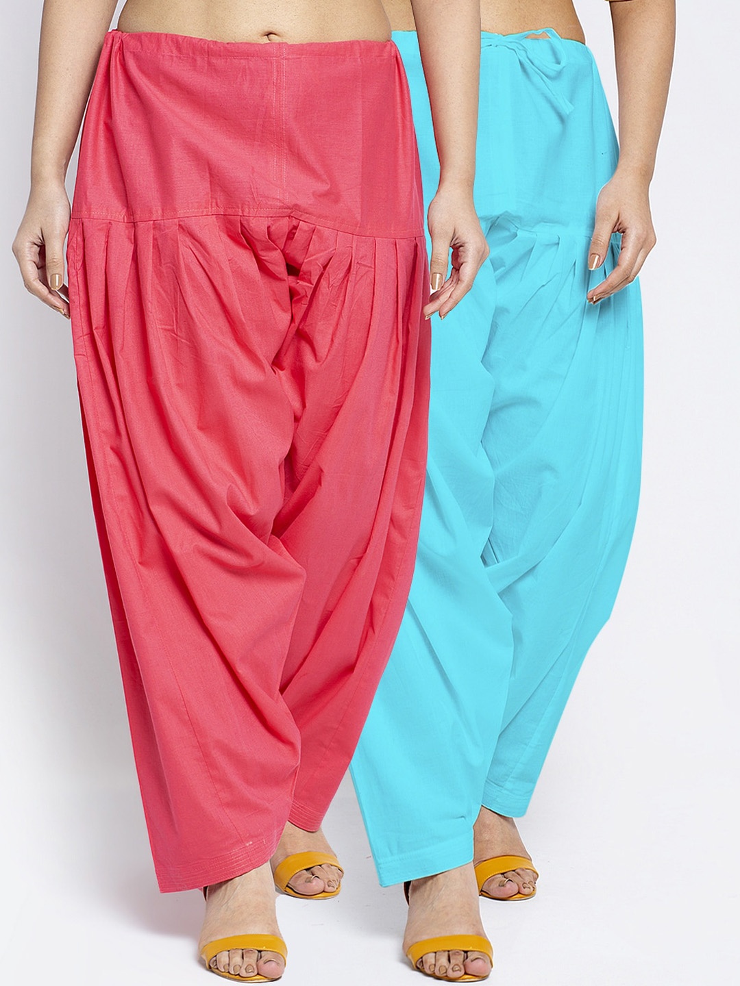 

Jinfo Women Pack Of 2 Solid Loose Fit Cotton Salwars, Orange
