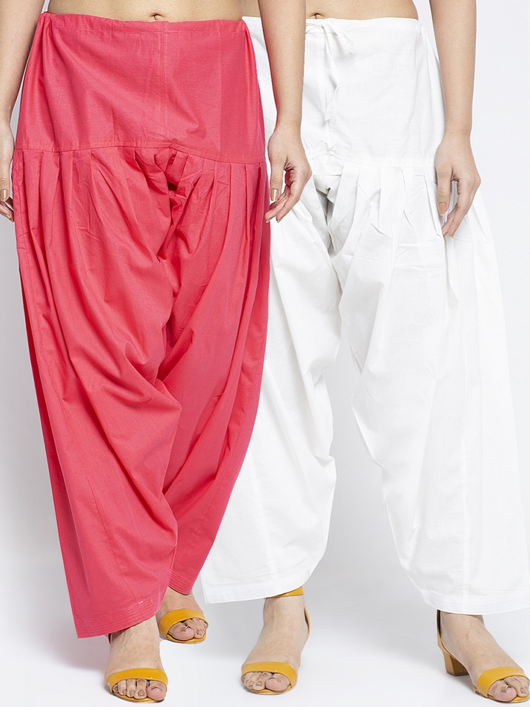 

Jinfo Women Pack Of 2 Pink & Off White Loose Fit Solid Cotton Salwars