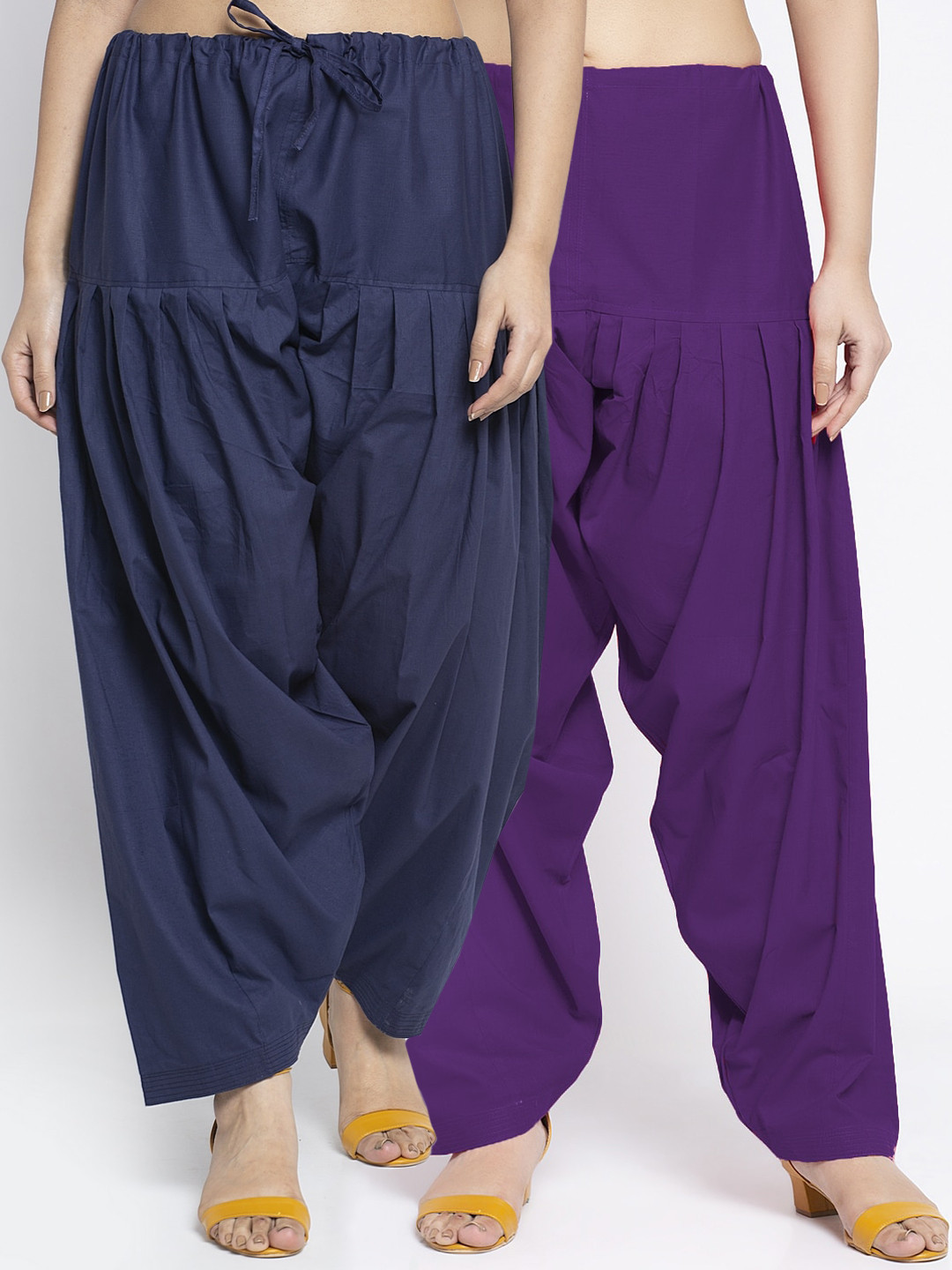 

Jinfo Women Pack Of 2 Navy Blue & Purple Solid Loose Fit Cotton Salwars