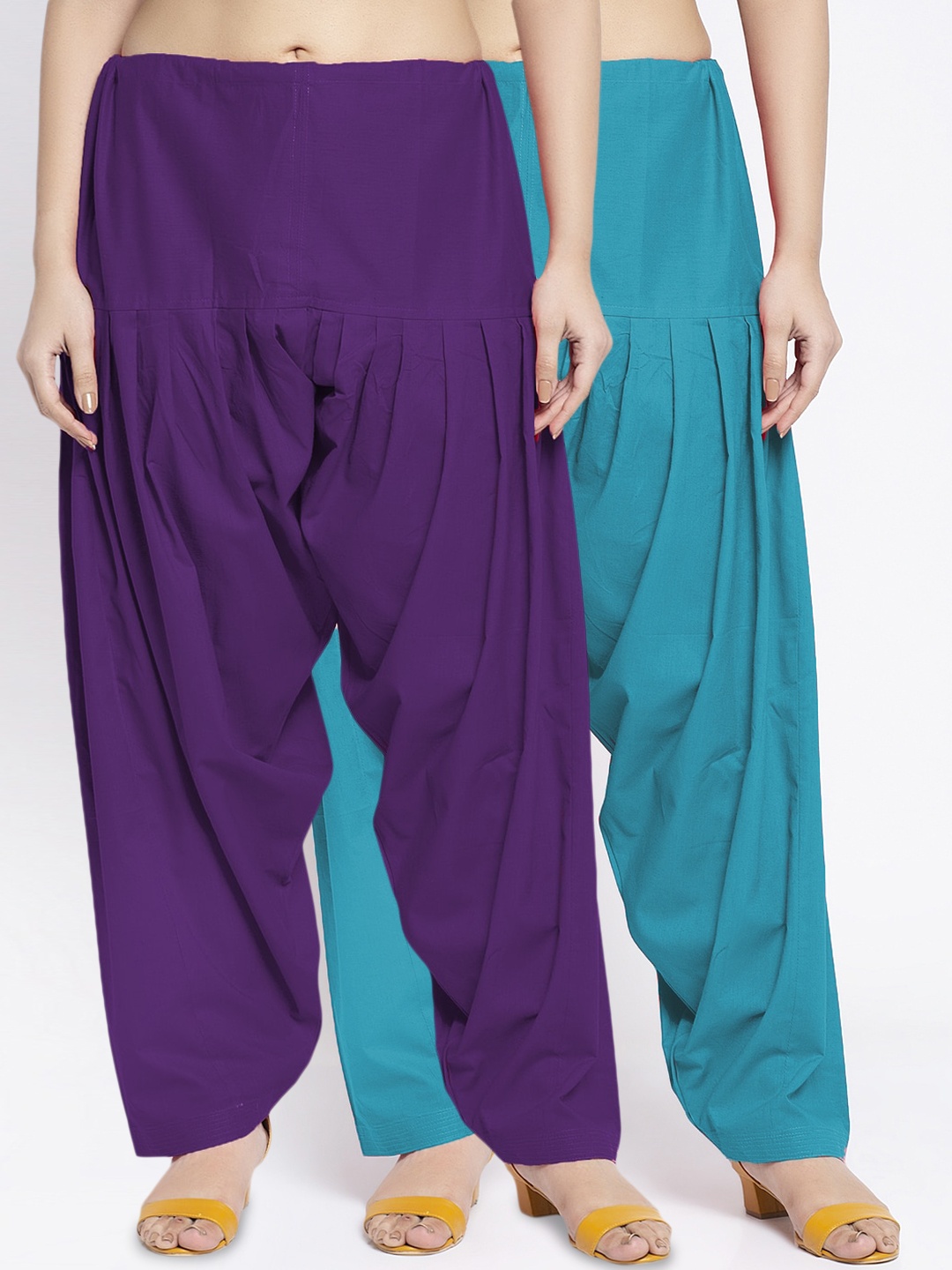 

Jinfo Women Purple& Blue Solid Loose Fit Cotton Salwars Pack Of 2