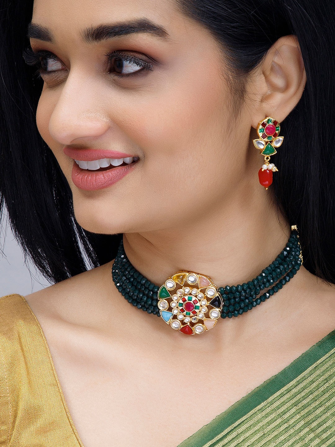 

Anouk Gold-Plated & Green Stone-Studded Jewellery Set