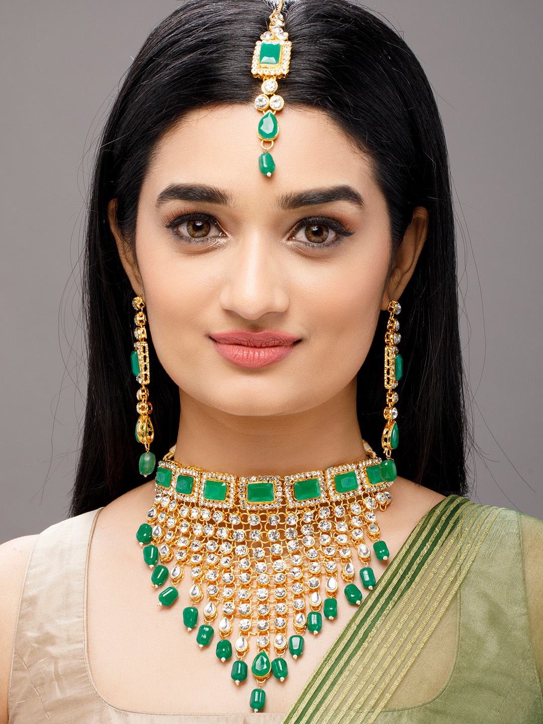 

Anouk Gold-Plated & Green Stone-Studded Choker Jewellery Set